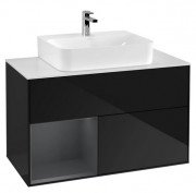 Тумба под раковину Villeroy & Boch Finion 100х50,1 см с подсветкой МДФ глянцевый черный лак/темно-синий матовый лак/стекло белое матовое G111HGPH