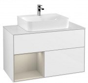 Тумба под раковину Villeroy & Boch Finion 100х50,1 см с подсветкой МДФ глянцевый белый лак/песок матовый лак/стекло белое матовое G111HHGF