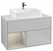 Тумба под раковину Villeroy & Boch Finion 100х50,1 см с подсветкой МДФ светло-серый матовый лак/песок матовый лак/стекло белое матовое G111HHGJ