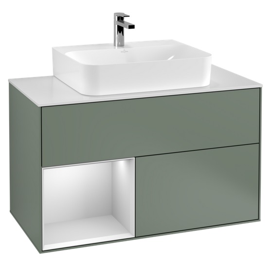 Тумба под раковину Villeroy & Boch Finion 100х50,1 см с подсветкой МДФ оливковый матовый лак/белый матовый лак/стекло белое матовое G111MTGM