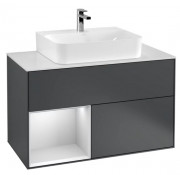 Тумба под раковину Villeroy & Boch Finion 100х50,1 см с подсветкой МДФ темно-синий матовый лак/белый матовый лак/стекло белое матовое G111MTHG