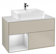 Тумба под раковину Villeroy & Boch Finion 100х50,1 см с подсветкой МДФ песок матовый лак/белый матовый лак/стекло белое матовое G111MTHH