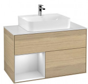 Тумба под раковину Villeroy & Boch Finion 100х50,1 см с подсветкой ДСП шпон дуба/белый матовый лак/стекло белое матовое G111MTPC