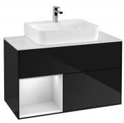 Тумба под раковину Villeroy & Boch Finion 100х50,1 см с подсветкой МДФ глянцевый черный лак/белый матовый лак/стекло белое матовое G111MTPH