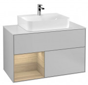 Тумба под раковину Villeroy & Boch Finion 100х50,1 см с подсветкой МДФ светло-серый матовый лак/шпон дуба/стекло белое матовое G111PCGJ