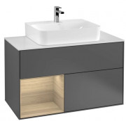 Тумба под раковину Villeroy & Boch Finion 100х50,1 см с подсветкой МДФ антрацит матовый лак/шпон дуба/стекло белое матовое G111PCGK