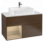 Тумба под раковину Villeroy & Boch Finion 100х50,1 см с подсветкой ДСП шпон грецкого ореха/шпон дуба/стекло белое матовое G111PCGN