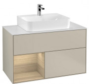 Тумба под раковину Villeroy & Boch Finion 100х50,1 см с подсветкой МДФ песок матовый лак/шпон дуба/стекло белое матовое G111PCHH