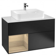 Тумба под раковину Villeroy & Boch Finion 100х50,1 см с подсветкой МДФ черный матовый лак/шпон дуба/стекло белое матовое G111PCPD