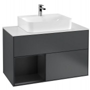 Тумба под раковину Villeroy & Boch Finion 100х50,1 см с подсветкой МДФ темно-синий матовый лак/черный матовый лак/стекло белое матовое G111PDHG