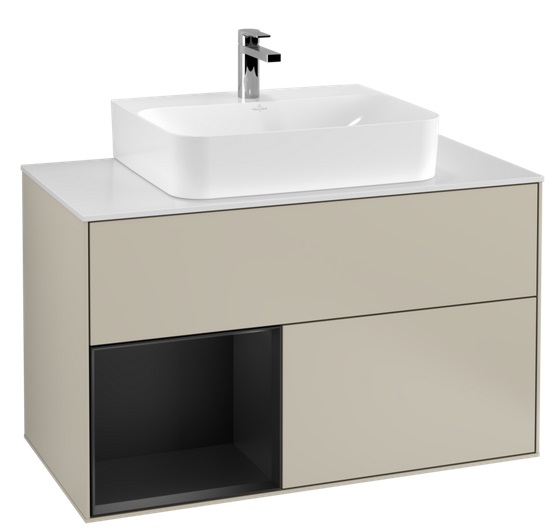 Тумба под раковину Villeroy & Boch Finion 100х50,1 см с подсветкой МДФ песок матовый лак/черный матовый лак/стекло белое матовое G111PDHH