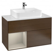 Тумба под раковину Villeroy & Boch Finion 100х50,1 см с подсветкой ДСП шпон грецкого ореха/песок матовый лак/стекло белое матовое G111HHGN