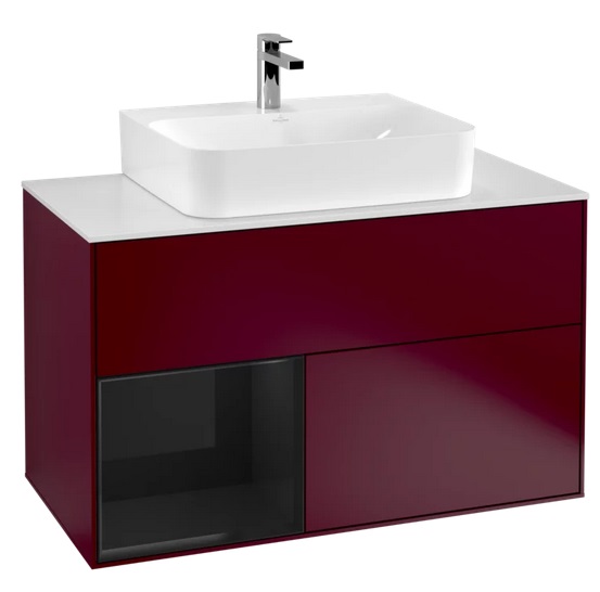 Тумба под раковину Villeroy & Boch Finion 100х50,1 см с подсветкой МДФ пион матовый лак/глянцевый черный лак/стекло белое матовое G111PHHB