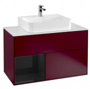 Тумба под раковину Villeroy & Boch Finion 100х50,1 см с подсветкой МДФ пион матовый лак/глянцевый черный лак/стекло белое матовое G111PHHB