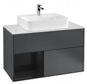 Тумба под раковину Villeroy & Boch Finion 100х50,1 см с подсветкой МДФ темно-синий матовый лак/глянцевый черный лак/стекло белое матовое G111PHHG