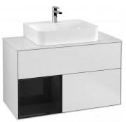 Тумба под раковину Villeroy & Boch Finion 100х50,1 см с подсветкой МДФ белый матовый лак/глянцевый черный лак/стекло белое матовое G111PHMT