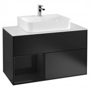 Тумба под раковину Villeroy & Boch Finion 100х50,1 см с подсветкой МДФ черный матовый лак/глянцевый черный лак/стекло белое матовое G111PHPD