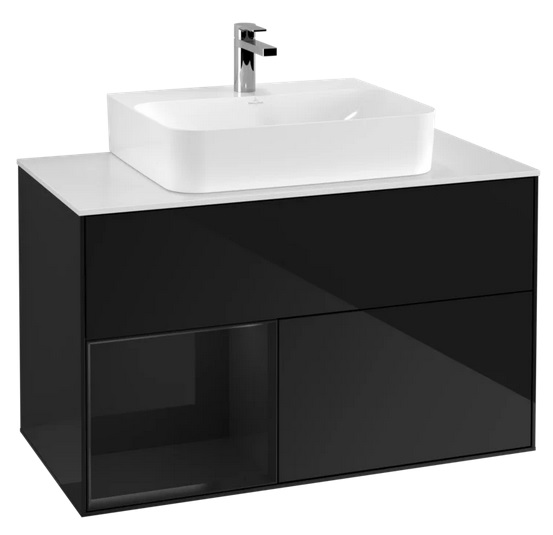 Тумба под раковину Villeroy & Boch Finion 100х50,1 см с подсветкой МДФ глянцевый черный лак/стекло белое матовое G111PHPH