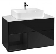 Тумба под раковину Villeroy & Boch Finion 100х50,1 см с подсветкой МДФ глянцевый черный лак/стекло белое матовое G111PHPH