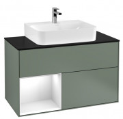 Тумба под раковину Villeroy & Boch Finion 100х50,1 см с подсветкой МДФ оливковый матовый лак/глянцевый белый лак/стекло черное матовое G112GFGM