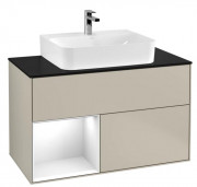 Тумба под раковину Villeroy & Boch Finion 100х50,1 см с подсветкой МДФ песок матовый лак/глянцевый белый лак/стекло черное матовое G112GFHH