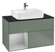 Тумба под раковину Villeroy & Boch Finion 100х50,1 см с подсветкой МДФ оливковый матовый лак/светло-серый матовый лак/стекло черное матовое G112GJGM