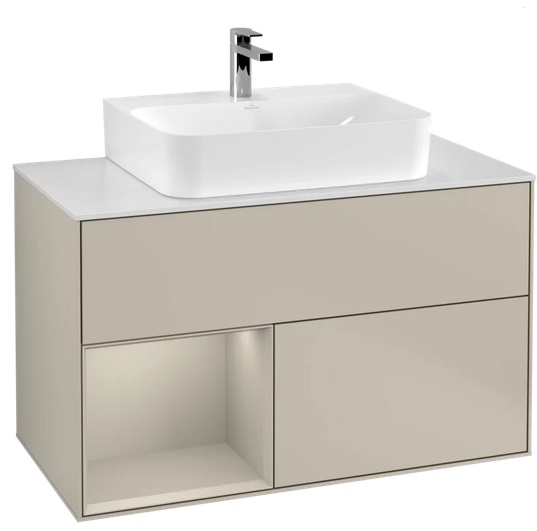 Тумба під раковину Villeroy & Boch Finion 100х50,1 см із підсвічуванням МДФ пісок матовий лак/скло біле матове G111HHHH