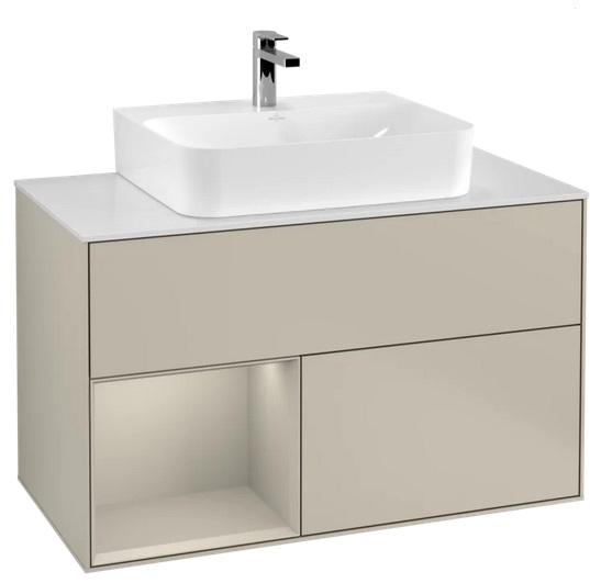Тумба под раковину Villeroy & Boch Finion 100х50,1 см с подсветкой МДФ песок матовый лак/стекло белое матовое G111HHHH