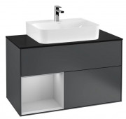 Тумба под раковину Villeroy & Boch Finion 100х50,1 см с подсветкой МДФ темно-синий матовый лак/светло-серый матовый лак/стекло черное матовое G112GJHG
