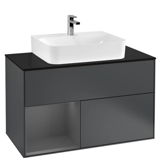 Тумба под раковину Villeroy & Boch Finion 100х50,1 см с подсветкой МДФ темно-синий матовый лак/антрацит матовый лак/стекло черное матовое G112GKHG