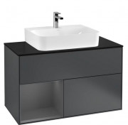 Тумба под раковину Villeroy & Boch Finion 100х50,1 см с подсветкой МДФ темно-синий матовый лак/антрацит матовый лак/стекло черное матовое G112GKHG