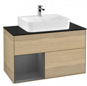 Тумба под раковину Villeroy & Boch Finion 100х50,1 см с подсветкой ДСП шпон дуба/антрацит матовый лак/стекло черное матовое G112GKPC