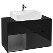 Тумба под раковину Villeroy & Boch Finion 100х50,1 см с подсветкой МДФ глянцевый черный лак/антрацит матовый лак/стекло черное матовое G112GKPH