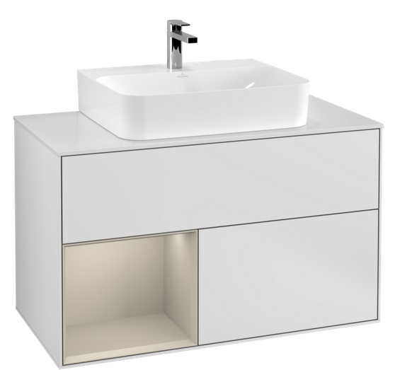 Тумба под раковину Villeroy & Boch Finion 100х50,1 см с подсветкой МДФ белый матовый лак/песок матовый лак/стекло белое матовое G111HHMT