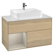 Тумба под раковину Villeroy & Boch Finion 100х50,1 см с подсветкой ДСП шпон дуба/песок матовый лак/стекло белое матовое G111HHPC