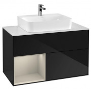 Тумба под раковину Villeroy & Boch Finion 100х50,1 см с подсветкой МДФ глянцевый черный лак/песок матовый лак/стекло белое матовое G111HHPH