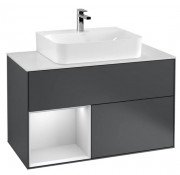 Тумба под раковину Villeroy & Boch Finion 100х50,1 см с подсветкой МДФ темно-синий матовый лак/белый матовый лак/стекло белое матовое G111MTHG