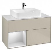 Тумба под раковину Villeroy & Boch Finion 100х50,1 см с подсветкой МДФ песок матовый лак/белый матовый лак/стекло белое матовое G111MTHH