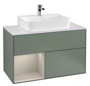 Тумба під раковину Villeroy & Boch Finion 100х50,1 см із підсвічуванням МДФ оливковий матовий лак/пісок матовий лак/скло біле матове G111HHGM