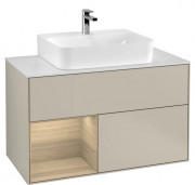 Тумба под раковину Villeroy & Boch Finion 100х50,1 см с подсветкой МДФ песок матовый лак/шпон дуба/стекло белое матовое G111PCHH