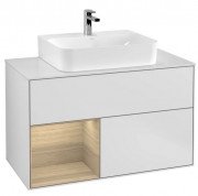 Тумба под раковину Villeroy & Boch Finion 100х50,1 см с подсветкой МДФ белый матовый лак/шпон дуба/стекло белое матовое G111PCMT