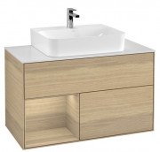 Тумба под раковину Villeroy & Boch Finion 100х50,1 см с подсветкой ДСП шпон дуба/стекло белое матовое G111PCPC