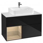 Тумба под раковину Villeroy & Boch Finion 100х50,1 см с подсветкой МДФ глянцевый черный лак/шпон дуба/стекло белое матовое G111PCPH