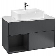 Тумба под раковину Villeroy & Boch Finion 100х50,1 см с подсветкой МДФ темно-синий матовый лак/черный матовый лак/стекло белое матовое G111PDHG