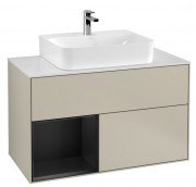 Тумба під раковину Villeroy & Boch Finion 100х50,1 см із підсвічуванням МДФ пісок матовий лак/чорний матовий лак/скло біле матове G111PDHH
