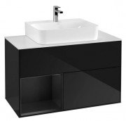 Тумба под раковину Villeroy & Boch Finion 100х50,1 см с подсветкой МДФ глянцевый черный лак/черный матовый лак/стекло белое матовое G111PDPH