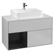 Тумба під раковину Villeroy & Boch Finion 100х50,1 см із підсвічуванням МДФ світло-сірий матовий лак/глянцевий чорний лак/скло біле матове G111PHGJ