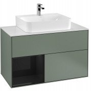 Тумба под раковину Villeroy & Boch Finion 100х50,1 см с подсветкой МДФ оливковый матовый лак/глянцевый черный лак/стекло белое матовое G111PHGM