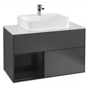Тумба под раковину Villeroy & Boch Finion 100х50,1 см с подсветкой МДФ темно-синий матовый лак/глянцевый черный лак/стекло белое матовое G111PHHG