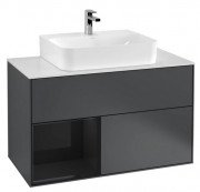 Тумба под раковину Villeroy & Boch Finion 100х50,1 см с подсветкой МДФ темно-синий матовый лак/глянцевый черный лак/стекло белое матовое G111PHHG